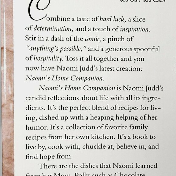 Naomi’s Home Companion Cookbook Naomi Judd 1997 HC/DJ Photos Stories 1st Edition - Picture 4 of 6